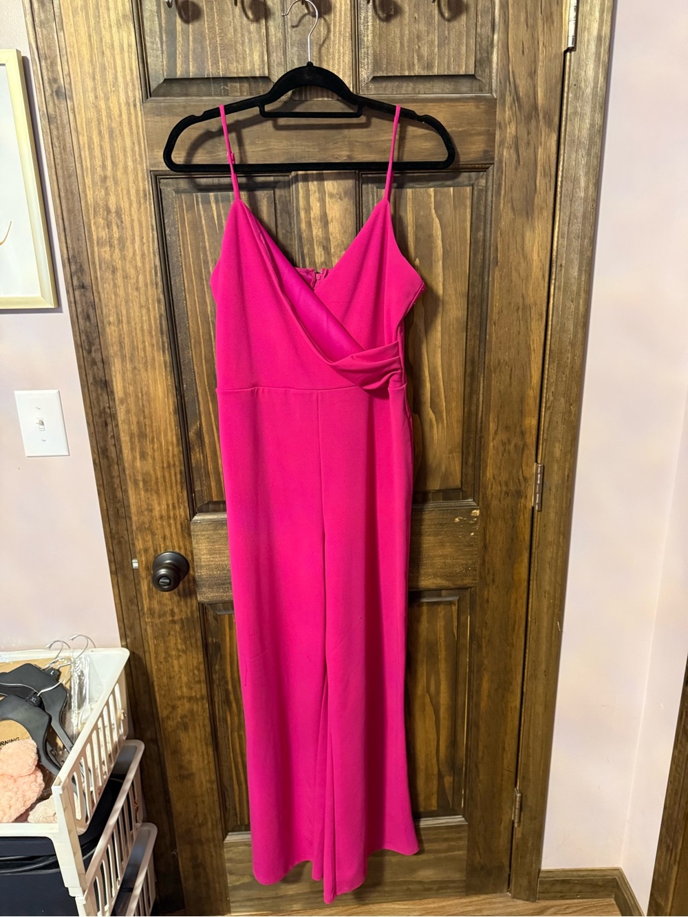 Strapless Fuchsia Jumpsuit Dress with Draped Waist